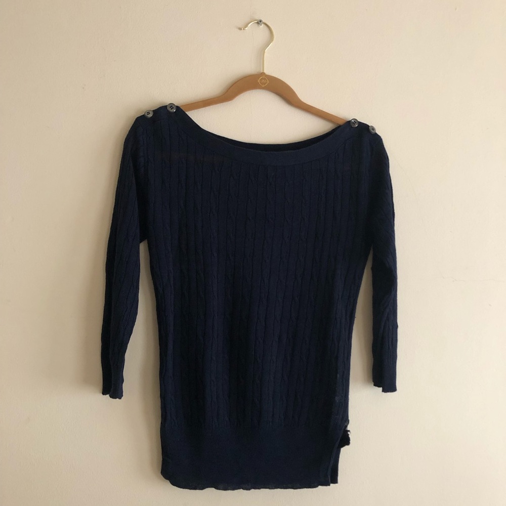 j. crew linen cable knit sweater in navy blue